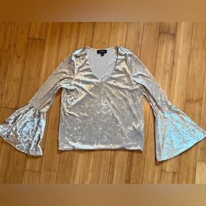 Karen Kane Velvet Blouse in Tan with Flare Sleeves
